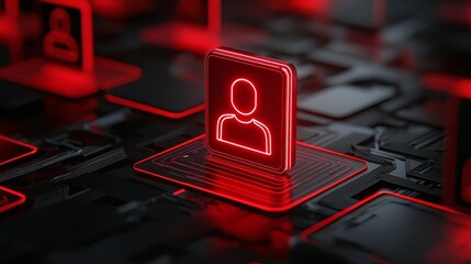 Red glowing icon on black background, a symbol of power and mystery. explore the visual contrast of the glowing red icon