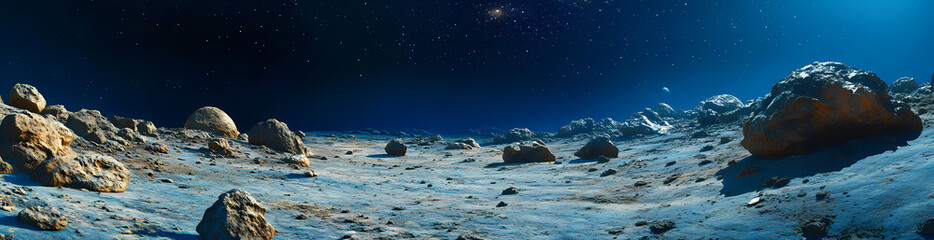 Abyssal Realm: An otherworldly panorama of a deep-sea floor, captured with stunning detail, portraying an untouched, ethereal landscape of rock formations and sand, lit by a mysterious celestial glow.