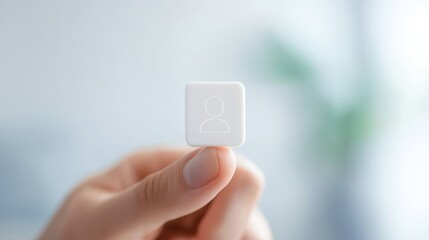 Person holding a white circular object with white face design, captivating image of minimalist art and modern concept