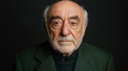 Obraz premium A senior man with grey hair and a serious demeanor looks directly at the viewer