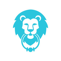 Home Door Knock Icon with a Majestic Guardian Lion, Blue Icon Set, Isolated on White