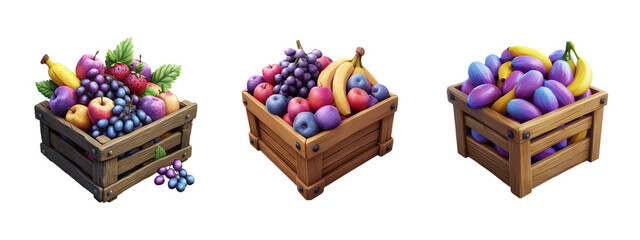 Fresh Fruit Crates with Assorted Fruits Including Apples and Bananas