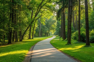 Obraz premium Serene Running Trail Winding Through a Lush Green Park on a Sunny Day Generative AI