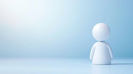 Minimalist figure, small white person on a vibrant blue background, study in contrast and simplicity