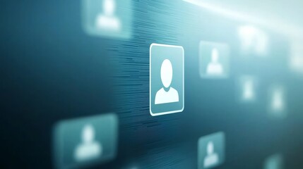 Human interacting with face icon on a screen. digital communication interface.