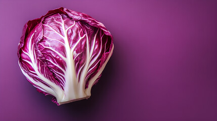 Obraz premium Chicory radicchio a purple background with copy space. photo