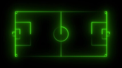 Soccer Field With Neon Lights Top View , Football pitch on a blackboard, Football tactics diagram. 4K Video motion graphic animation.