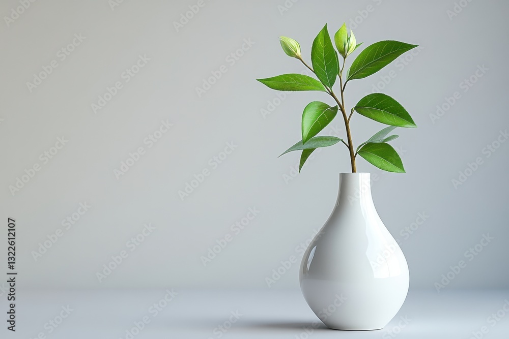 Poster elegant white flower in a simple vase on a minimalist table against a soft gray background creating 