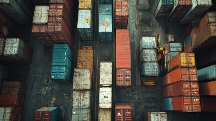 Containers in shipping yard, shipping port.