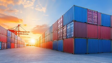 Containers in shipping yard, shipping port.