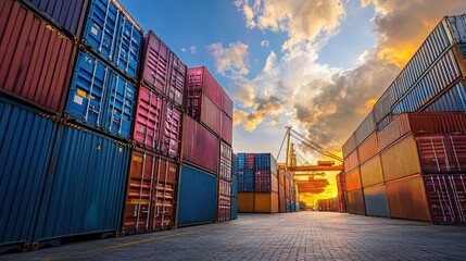Fototapeta premium Containers in shipping yard, shipping port.