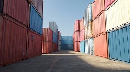 Containers in shipping yard, shipping port.