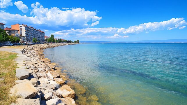 Stunning Panoramic Sea View of Pomorie in Bulgaria for Travel Websites and Blogs