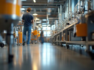 Fototapeta premium Man walking in modern industrial facility.