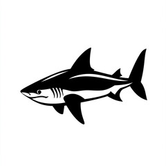 Obraz premium Black shark icon on white background, stylized design
