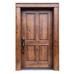 Brown wooden door, cut out. Isolated on a transparent background.