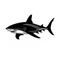 Obraz premium Black shark icon on white background, stylized design