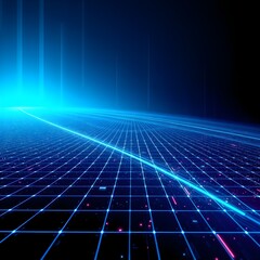 A high-resolution, seamless abstract background featuring a neon blue digital grid fading into the dark