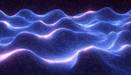 Obraz premium Abstract wavy surface illuminated with blue and pink glowing particles