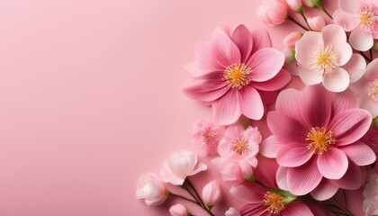 Vibrant Spring Blossoms on a Pink Canvas A Symphony of Color and Grace Amidst Soft Pastels, Perfect for Digital Art, Home Decor, or Design Inspiration.