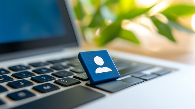 Blue block on laptop keyboard, tech, coding, and workfromhome essentials blue