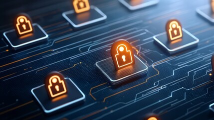 Illuminated padlock icon on circuitry, visualizing cybersecurity and data protection