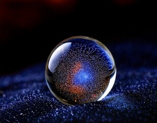 Macro shot of a single water droplet reflecting an entire miniature galaxy