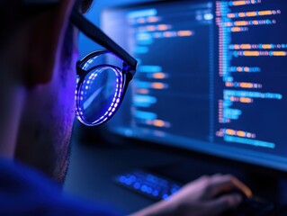 Programmer coding late at night.