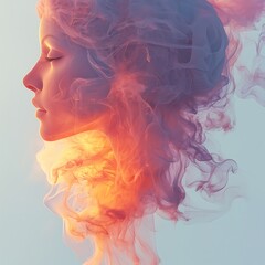 A serene female profile surrounded by vibrant colored ethereal smoke