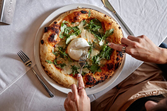 Pizza In Fine Dining Restaurant.