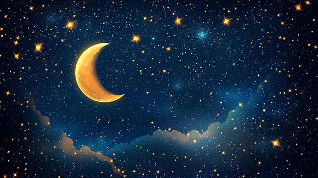 Illustration border of celestial stars and moon on a dark galaxy background, dreamy and mystical cosmic theme