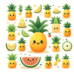 set of funny cartoon fruits