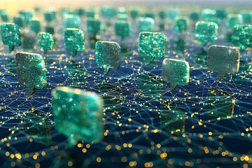 Digital speech bubbles floating in a network connection system