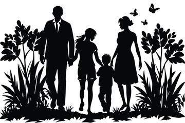 Black silhouettes of families walking vector