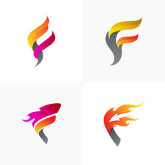 F logo and fire design combination, danger icons