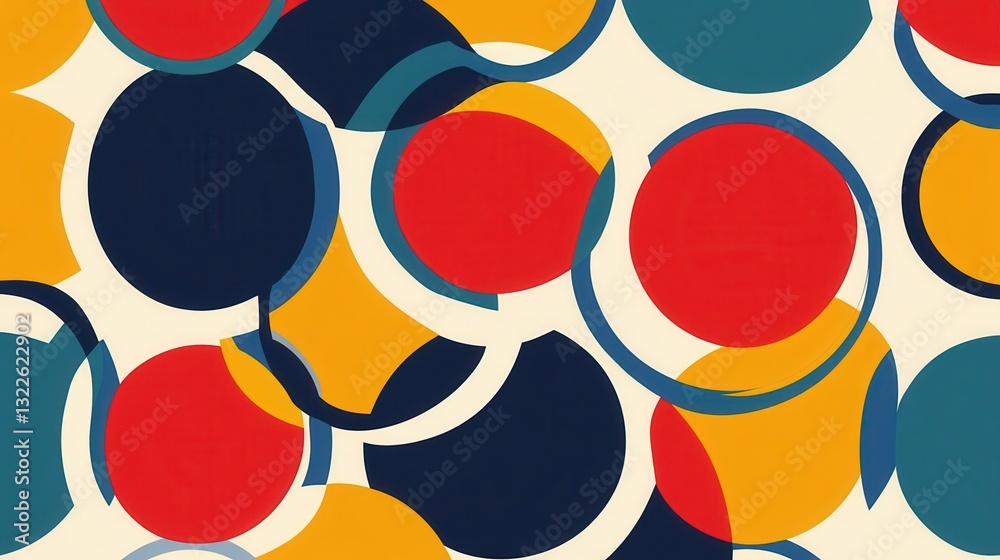 Poster Geometric pattern of interlocking circles in bold primary colors creates a modern and vibrant design suitable for various artistic applications