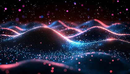 Fototapeta premium Abstract glowing waves of particles and dots in space