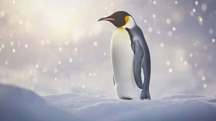 Fototapeta premium majestic emperor penguin stands tall on icy terrain