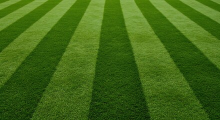 Striped Lawn Vivid Green Grass Texture Sunlight Pattern. AI Generated