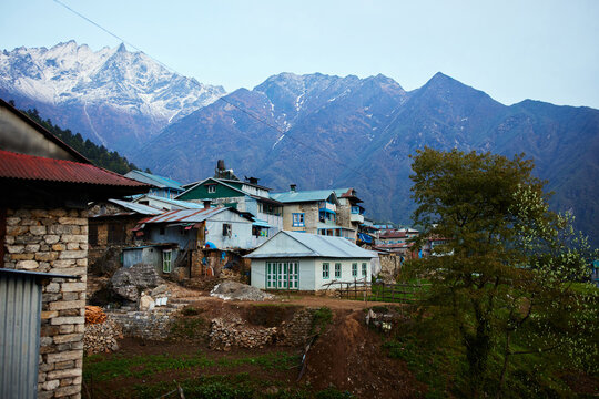 village street view in lukla nepal