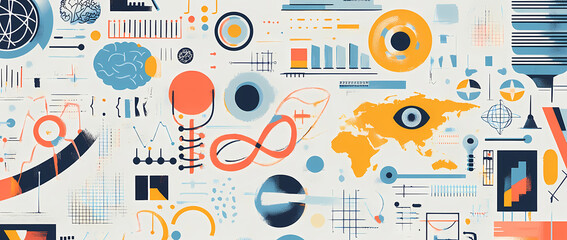 Fototapeta premium Data Visualization Abstract: A modern, digitally crafted composition exploding with data points, graphic elements, and abstract visuals that come together to form an elegant.