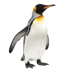 Penguin standing on white background, wings slightly spread