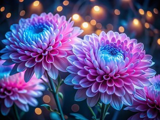 Night Blossom: Pink & Blue Chrysanthemums Greeting Card Design