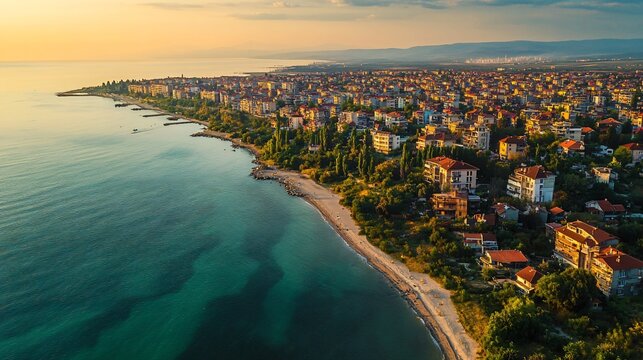 Aerial View of Pomorie Cityscape at 16:9 Aspect Ratio Version 6.1