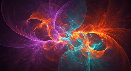 Fototapeta premium Abstract swirling fiery fractal art vibrant orange purple teal hues. AI Generated