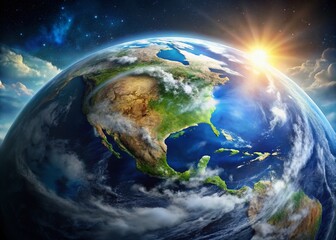 Fototapeta premium Pacific Ocean Earth From Space: Ultra High-Resolution Satellite Image