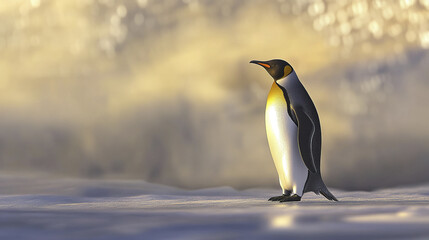 Fototapeta premium regal emperor penguin stands tall on snowy landscape