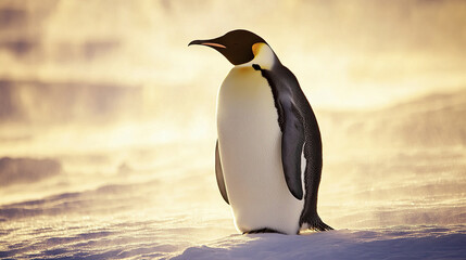 Obraz premium regal emperor penguin stands tall on snowy landscape