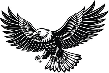 Flying Bald Eagle black and white Silhouette vector