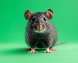 Curious rat, green backdrop. Pet portrait